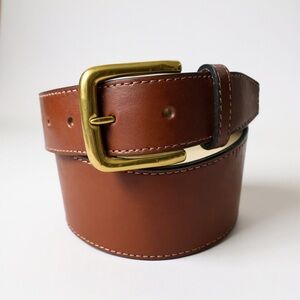 Cole Haan Womens Sz S Wide Brown Leather Waist Belt Chunky Brass Buckle